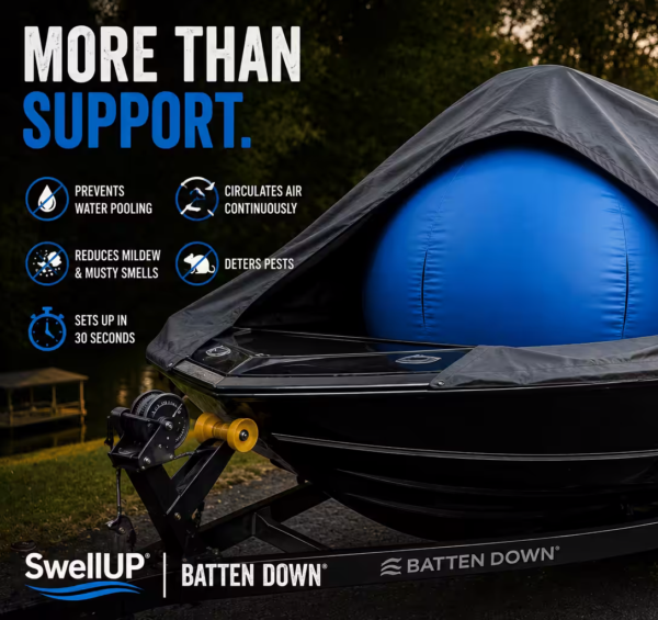 Visual of SwellUP in a boat under a boat cover.